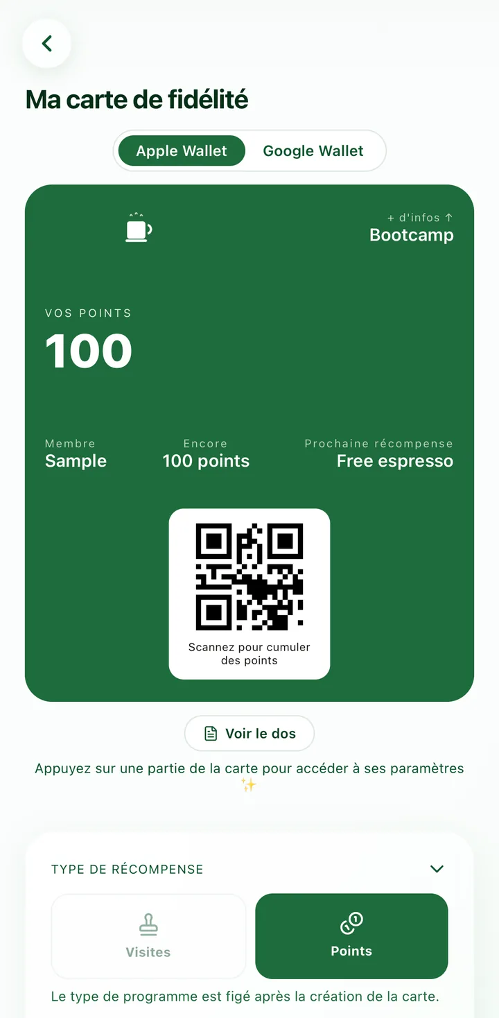 Écran « Ma carte de fidélité » de l'app Moadon Sheli