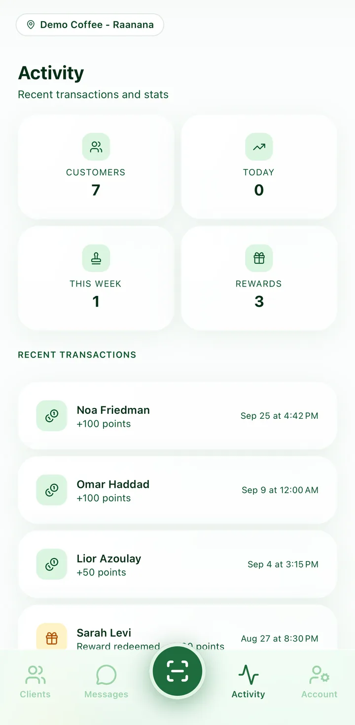 Activity screen of the Moadon Sheli app